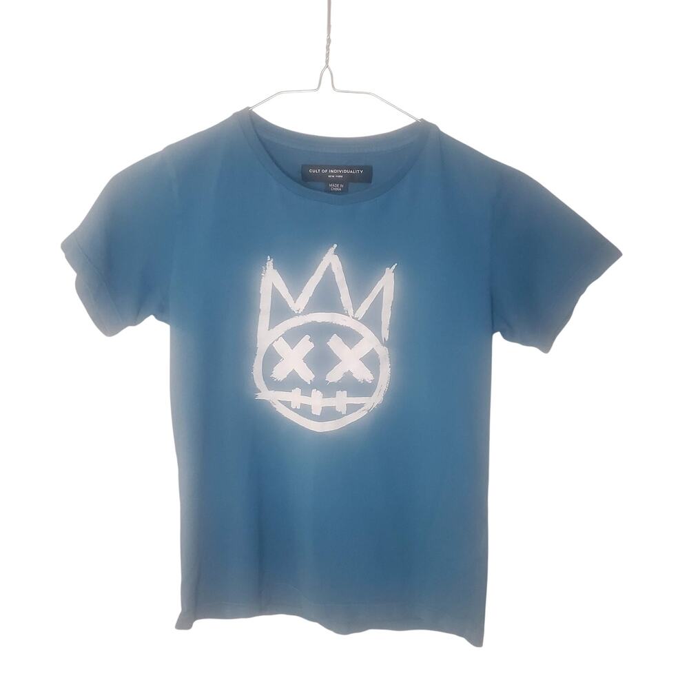 Cult of Individuality Blue White Graphic Tee streetwear preppy minimalist Boys 8